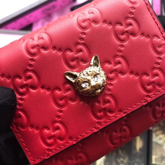 Gucci Signature card case with cat 548050 red