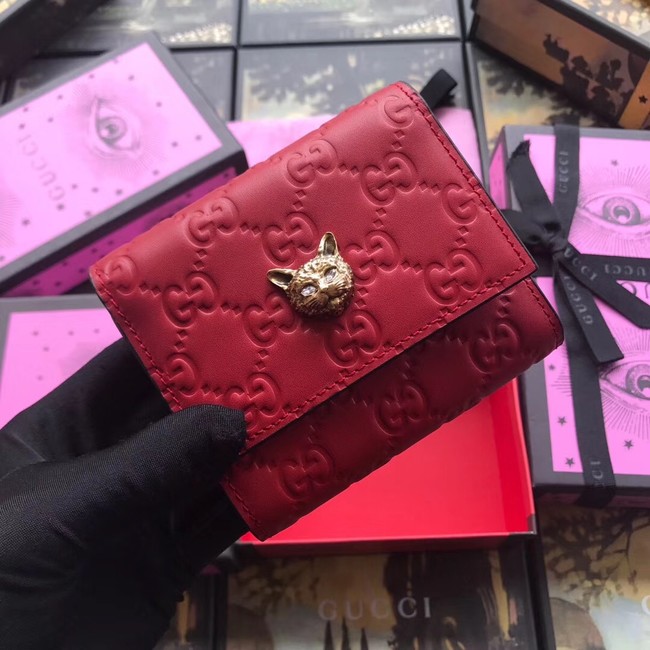 Gucci Signature card case with cat 548050 red