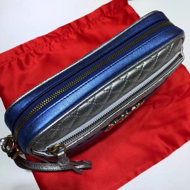 Gucci Calfskin Leather Clutch bag 447632 blue&red&silver