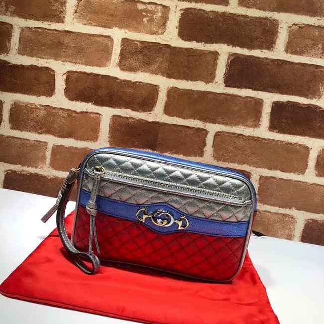 Gucci Calfskin Leather Clutch bag 447632 blue&red&silver