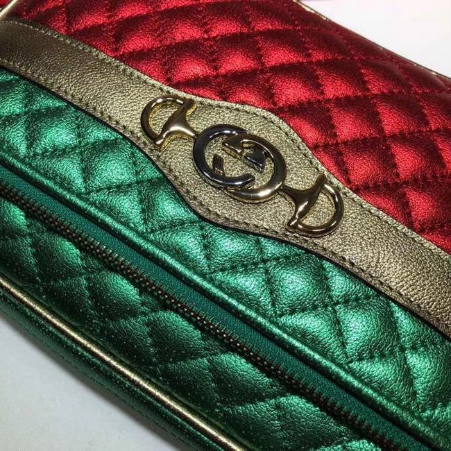 Gucci Calfskin Leather Clutch bag 447632 red&Gold&Green