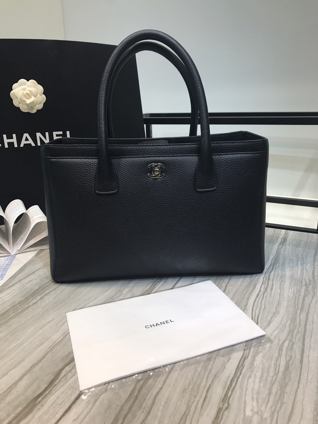 Chanel Calfskin & Silver-Tone Metal A91868 black