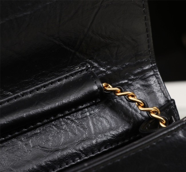 New Cheap Chanel A32258 Black Grain Leather Flap Bag gold