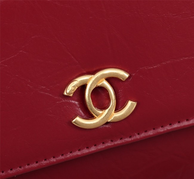 New Cheap Chanel A32258 red Grain Leather Flap Bag gold