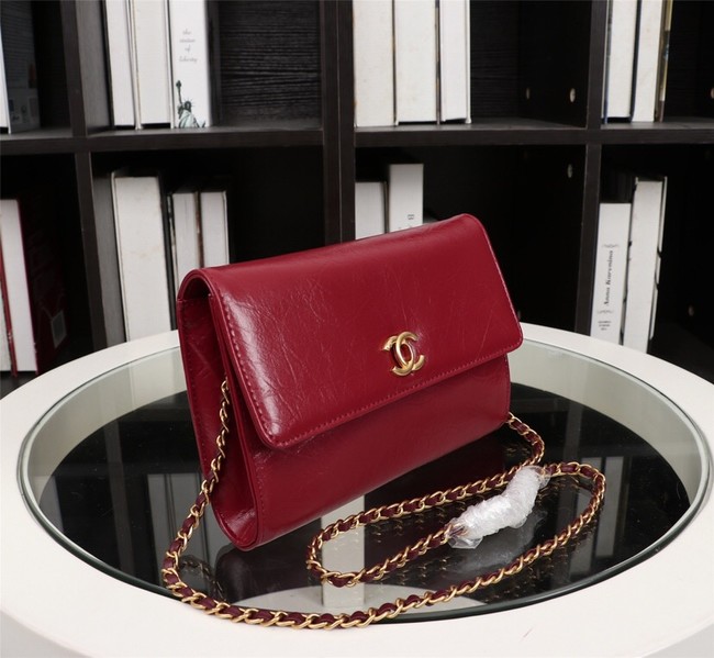 New Cheap Chanel A32258 red Grain Leather Flap Bag gold