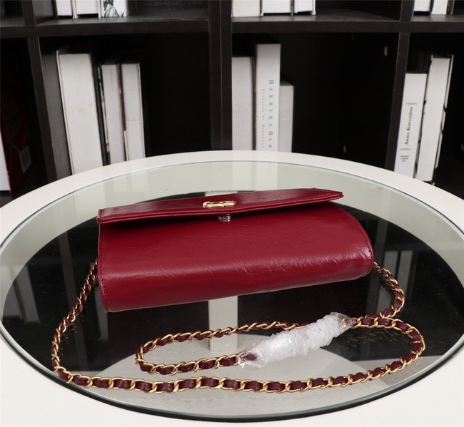 New Cheap Chanel A32258 red Grain Leather Flap Bag gold