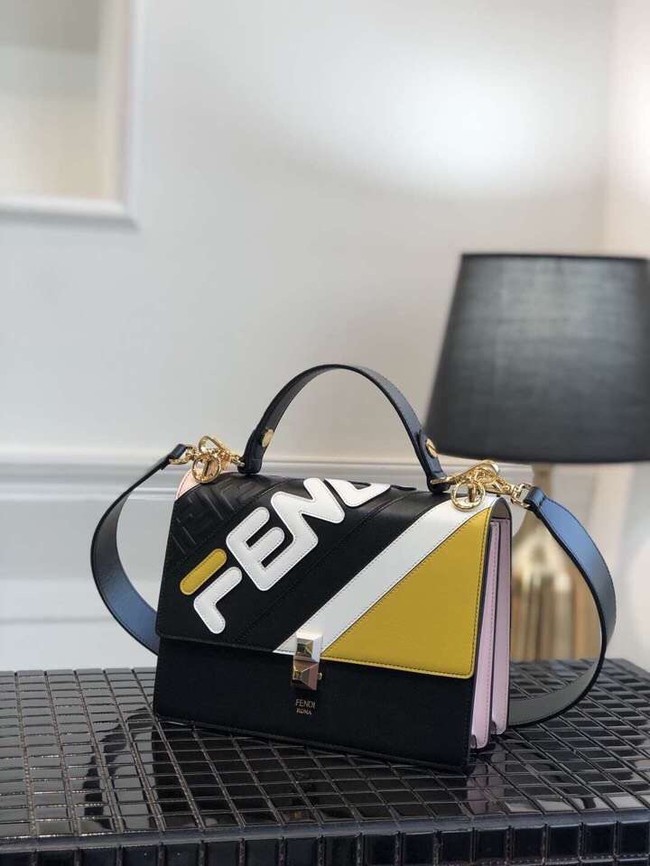 FENDI Kan I Leather Shoulder Bag 8BT283B black