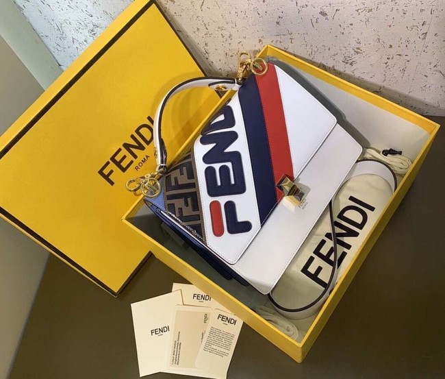 FENDI Kan I Leather Shoulder Bag 8BT283B white