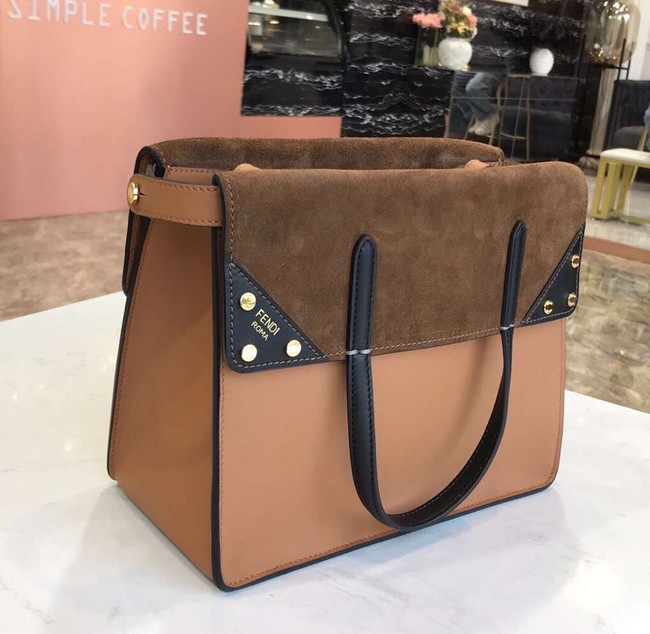 FENDI FLIP REGULAR Multicolor leather and suede bag 8BT302A Apricot&brown