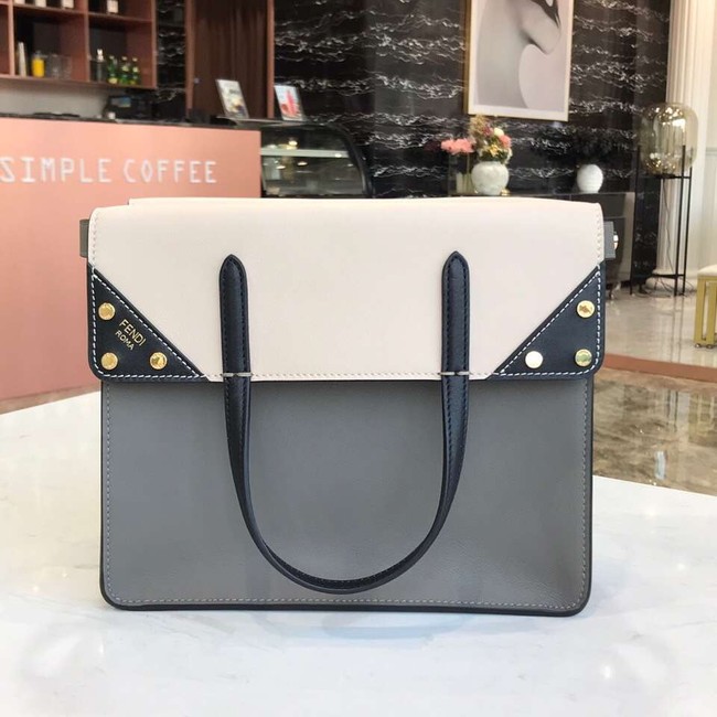 FENDI FLIP REGULAR Multicolor leather and suede bag 8BT302A grey&white