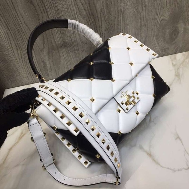 VALENTINO Candy Rockstud quilted leather shoulder bag 6019 black&white