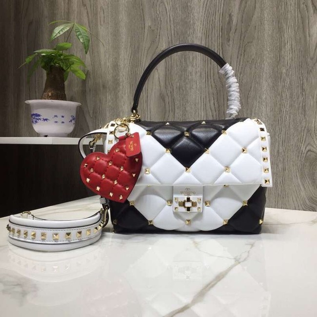 VALENTINO Candy Rockstud quilted leather shoulder bag 6019 black&white