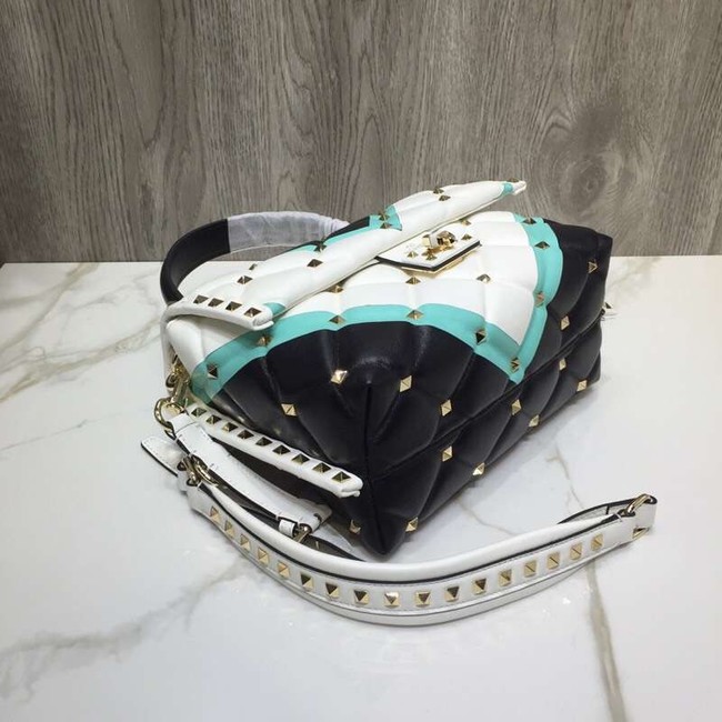 VALENTINO Candy Rockstud quilted leather shoulder bag 6019 black&white&blue