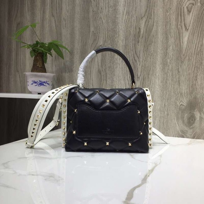 VALENTINO Candy Rockstud quilted leather shoulder bag 6019 black&white&blue