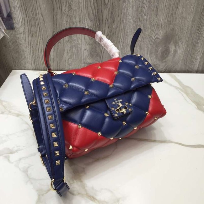 VALENTINO Candy Rockstud quilted leather shoulder bag 6019 blue&red