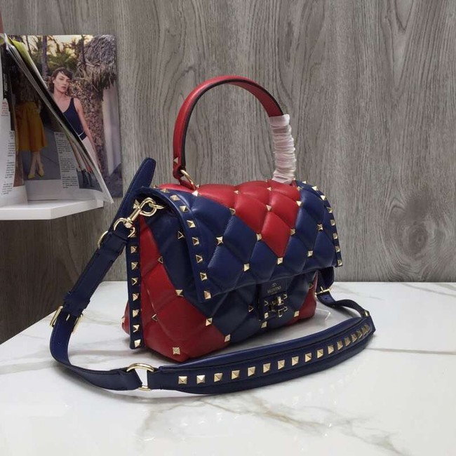 VALENTINO Candy Rockstud quilted leather shoulder bag 6019 blue&red
