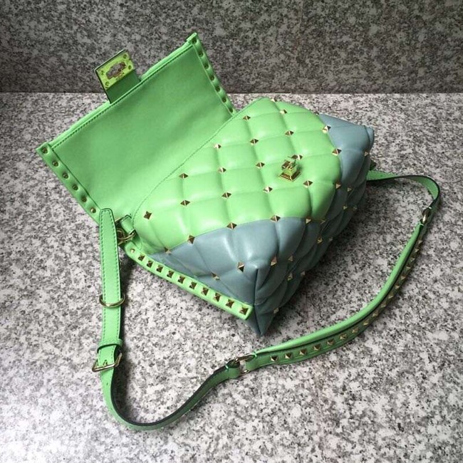 VALENTINO Candy Rockstud quilted leather shoulder bag 6019 green&blue