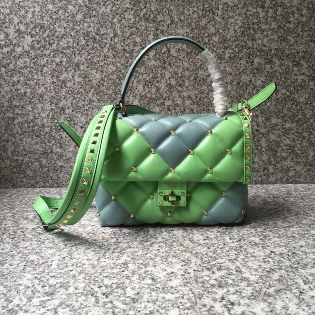 VALENTINO Candy Rockstud quilted leather shoulder bag 6019 green&blue