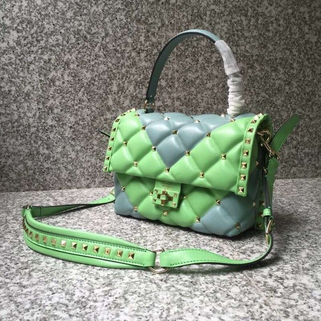 VALENTINO Candy Rockstud quilted leather shoulder bag 6019 green&blue