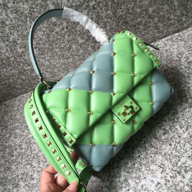 VALENTINO Candy Rockstud quilted leather shoulder bag 6019 green&blue