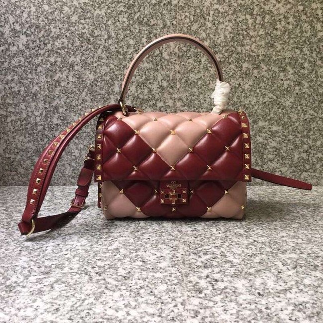 VALENTINO Candy Rockstud quilted leather shoulder bag 6019 pink&red