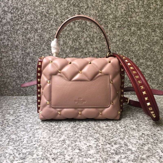 VALENTINO Candy Rockstud quilted leather shoulder bag 6019 pink&red
