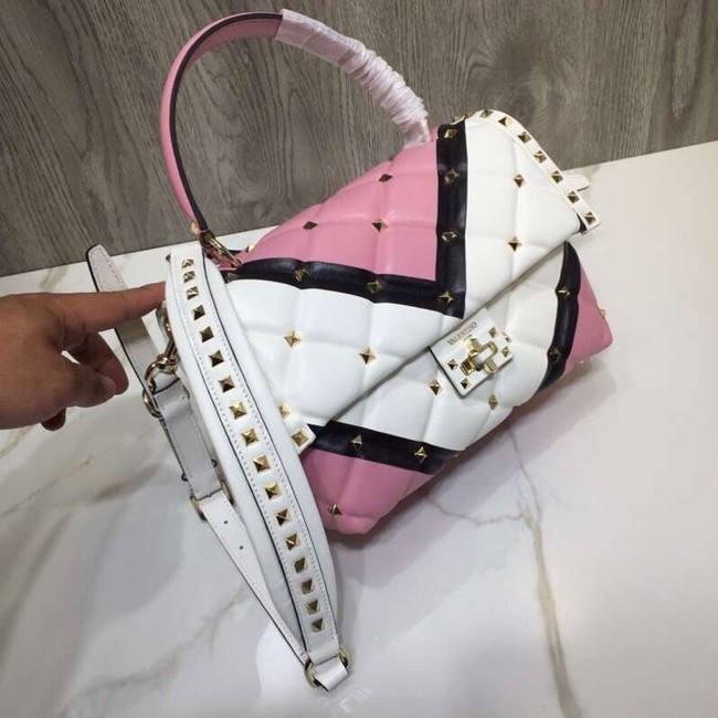 VALENTINO Candy Rockstud quilted leather shoulder bag 6019 pink&white