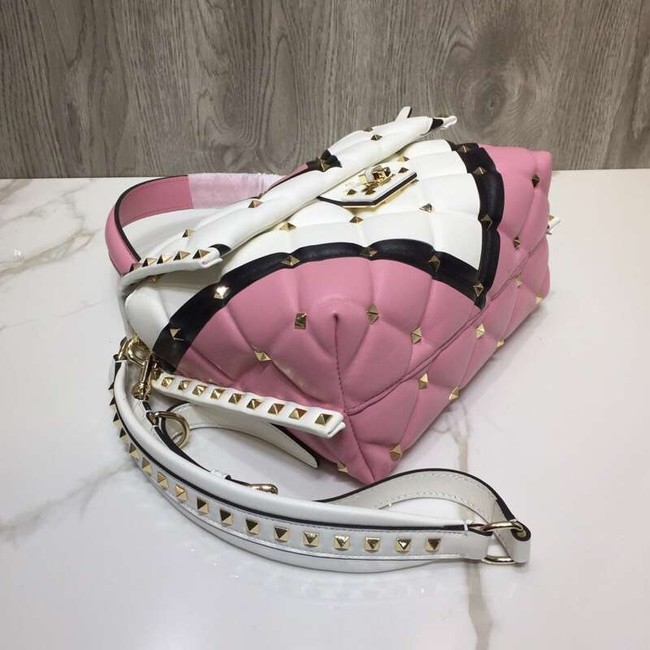VALENTINO Candy Rockstud quilted leather shoulder bag 6019 pink&white