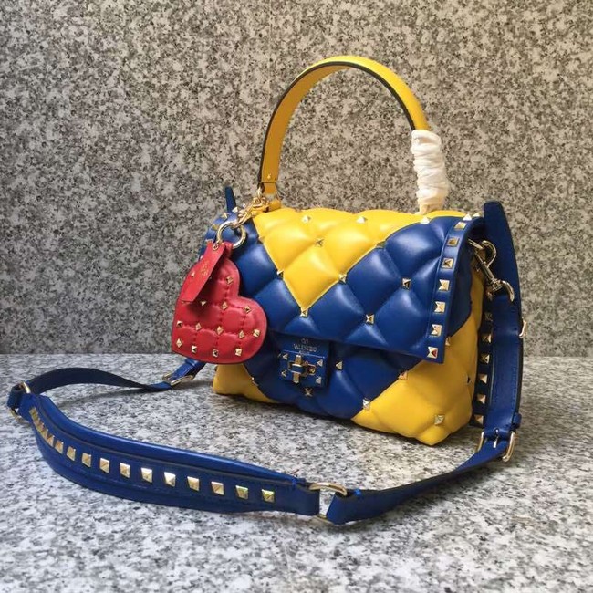 VALENTINO Candy Rockstud quilted leather shoulder bag 6019 yellow&blue