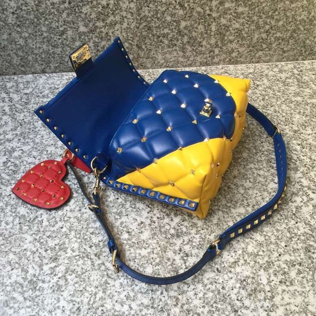 VALENTINO Candy Rockstud quilted leather shoulder bag 6019 yellow&blue