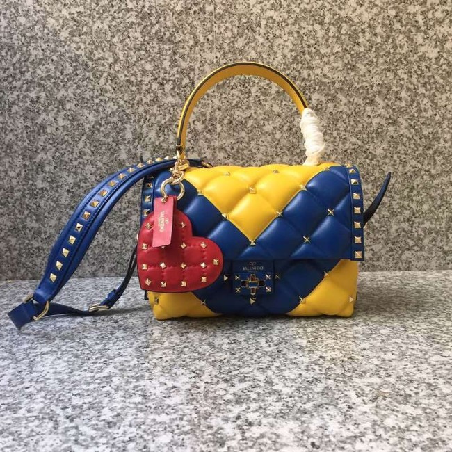 VALENTINO Candy Rockstud quilted leather shoulder bag 6019 yellow&blue