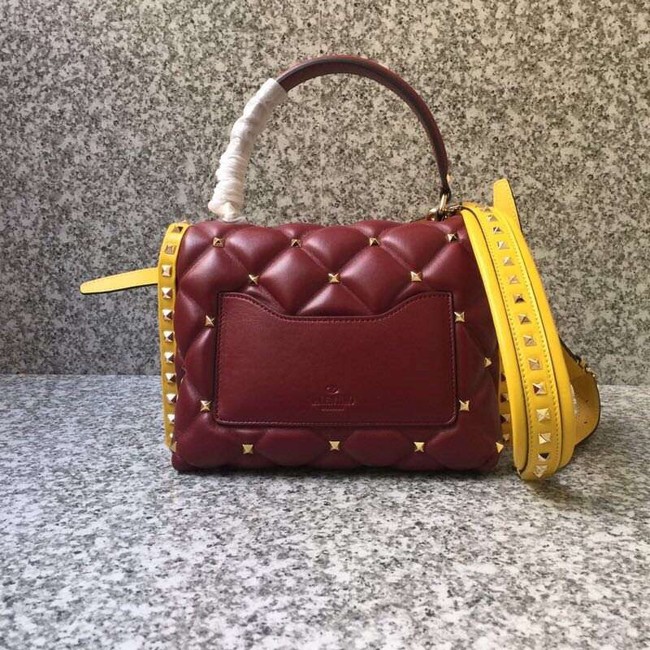 VALENTINO Candy Rockstud quilted leather shoulder bag 6019 yellow&red