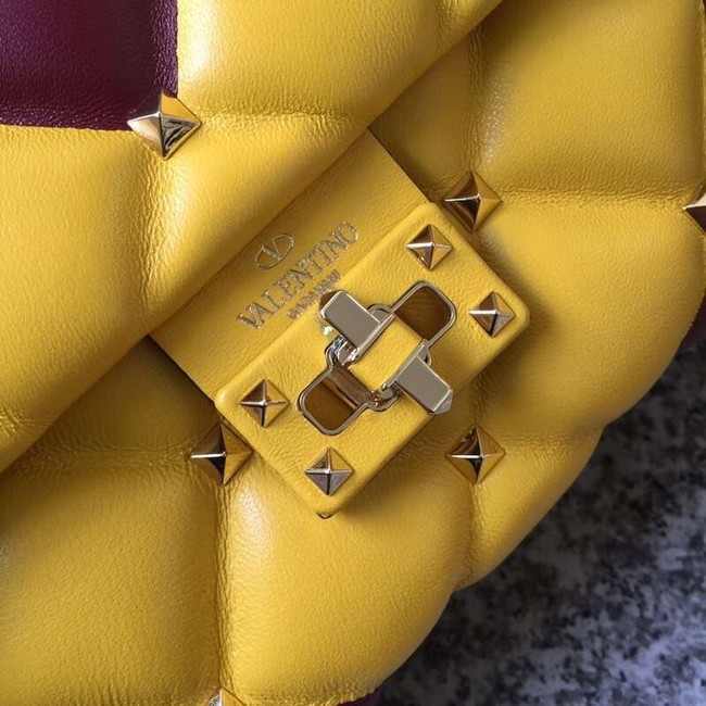 VALENTINO Candy Rockstud quilted leather shoulder bag 6019 yellow&red