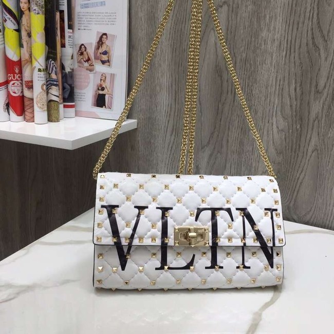 VALENTINO Rockstud quilted leather cross-body bag 5830 white