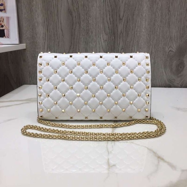 VALENTINO Rockstud quilted leather cross-body bag 5830 white