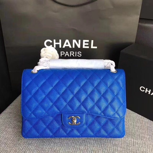 Chanel Jumbo Classic Cannage Pattern Flap Bag Original Leather A58600 Blue