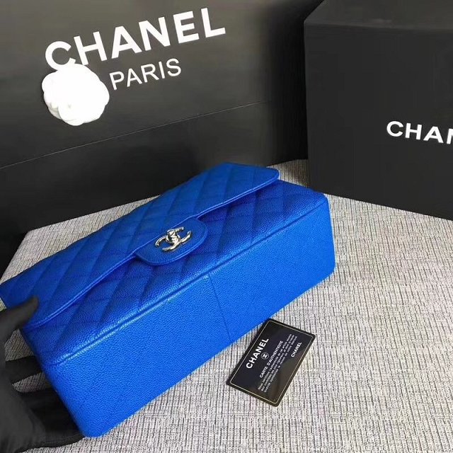 Chanel Jumbo Classic Cannage Pattern Flap Bag Original Leather A58600 Blue