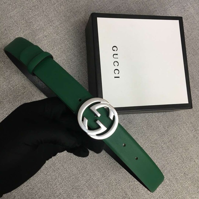 Gucci Leather belt with Double G buckle 406831 green