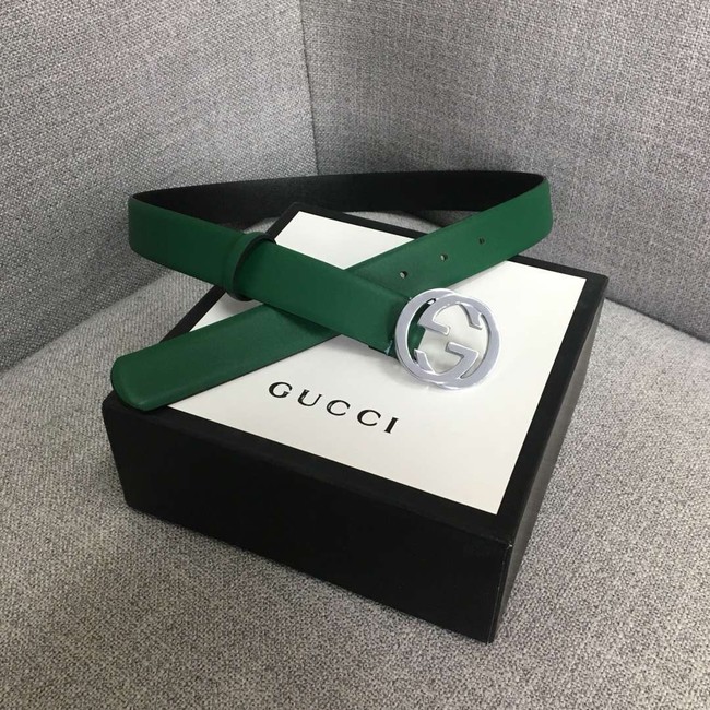 Gucci Leather belt with Double G buckle 406831 green	