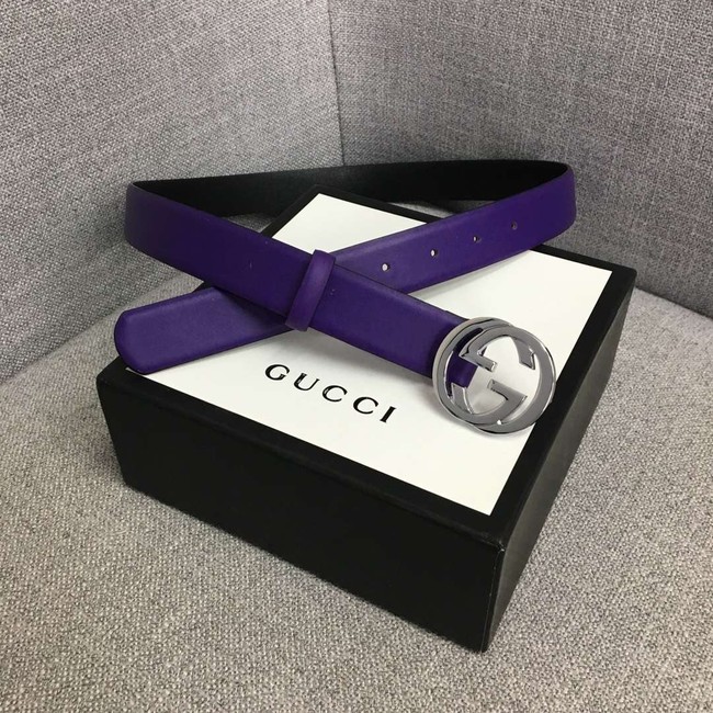 Gucci Leather belt with Double G buckle 406831 purple