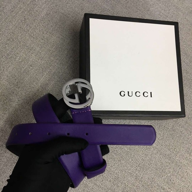 Gucci Leather belt with Double G buckle 406831 purple