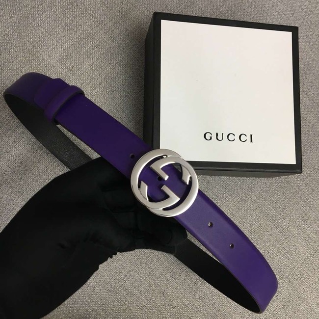 Gucci Leather belt with Double G buckle 406831 purple