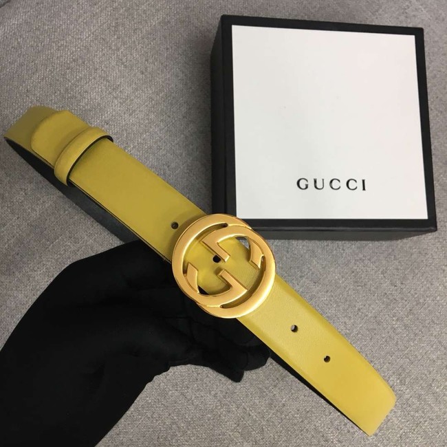 Gucci Leather belt with Double G buckle 406831 yellow