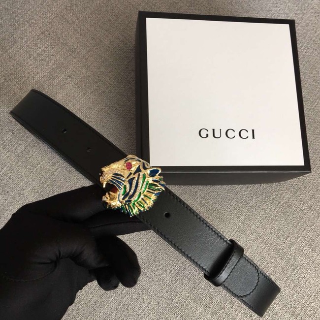 Gucci Leather belt with tiger head 543152 black