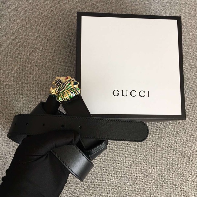 Gucci Leather belt with tiger head 543152 black