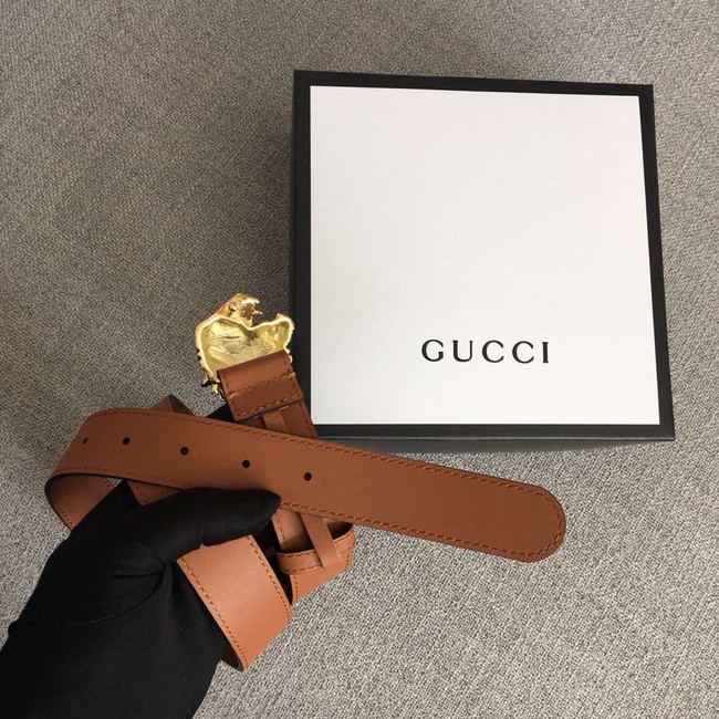 Gucci Leather belt with tiger head 543152 brown
