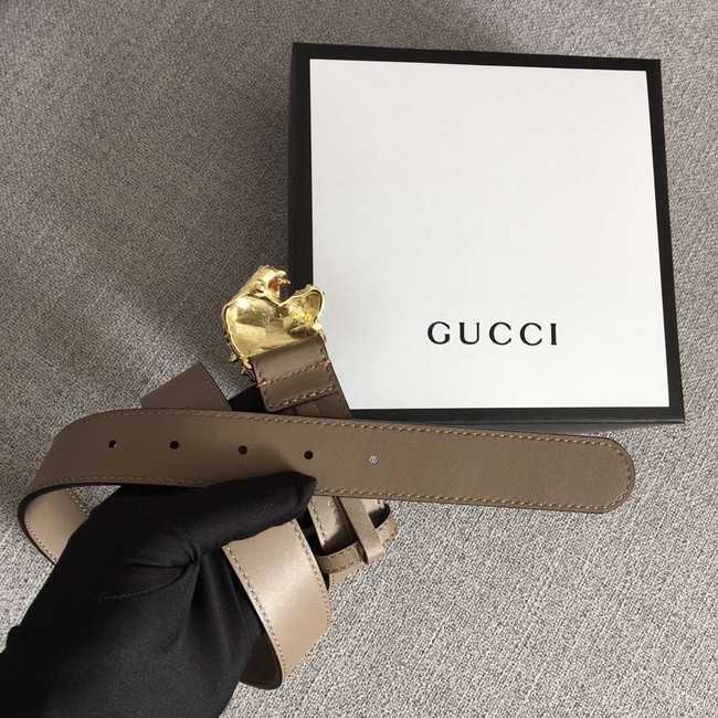 Gucci Leather belt with tiger head 543152 grey
