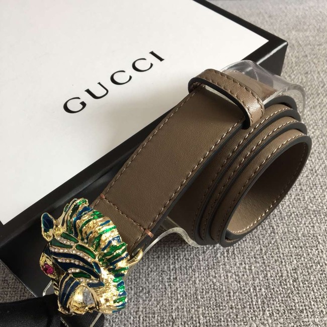 Gucci Leather belt with tiger head 543152 grey