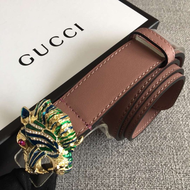 Gucci Leather belt with tiger head 543152 pink