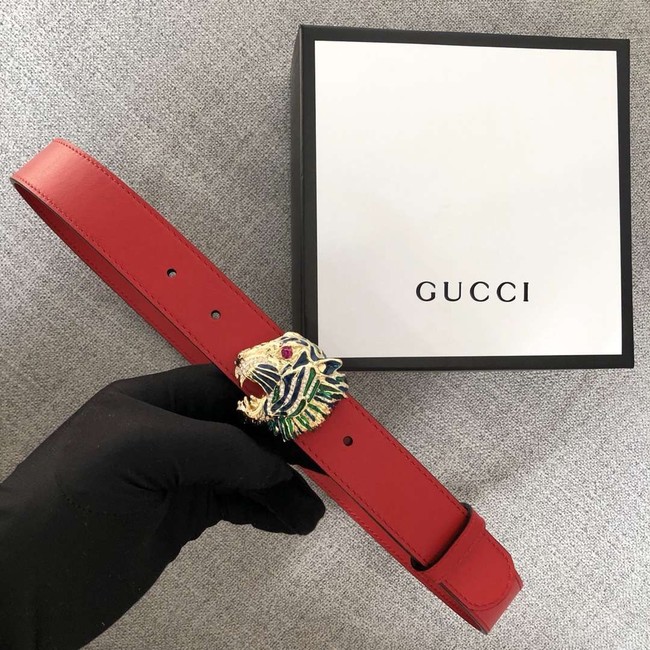 Gucci Leather belt with tiger head 543152 red